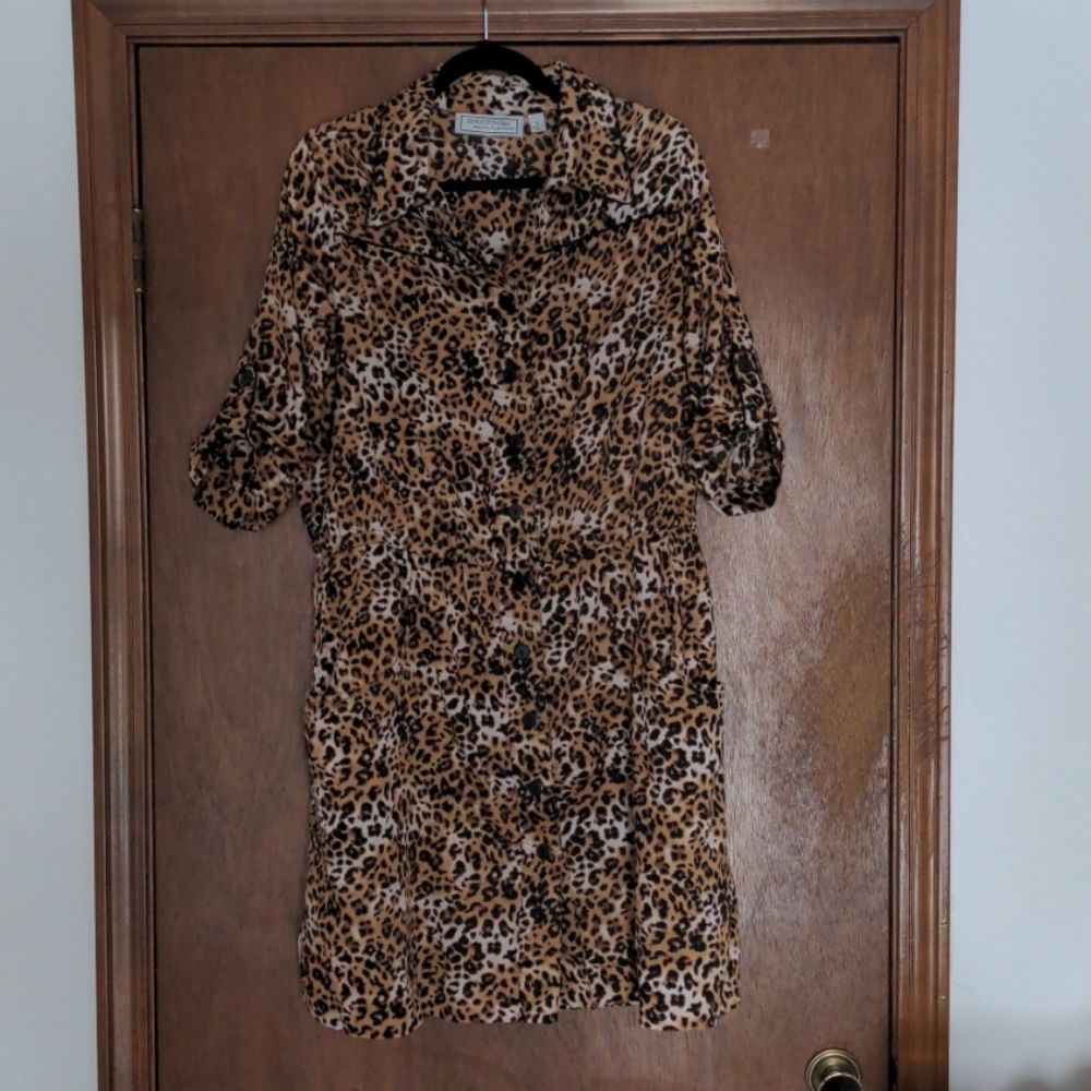Vintage Animal Print Shirt Dress